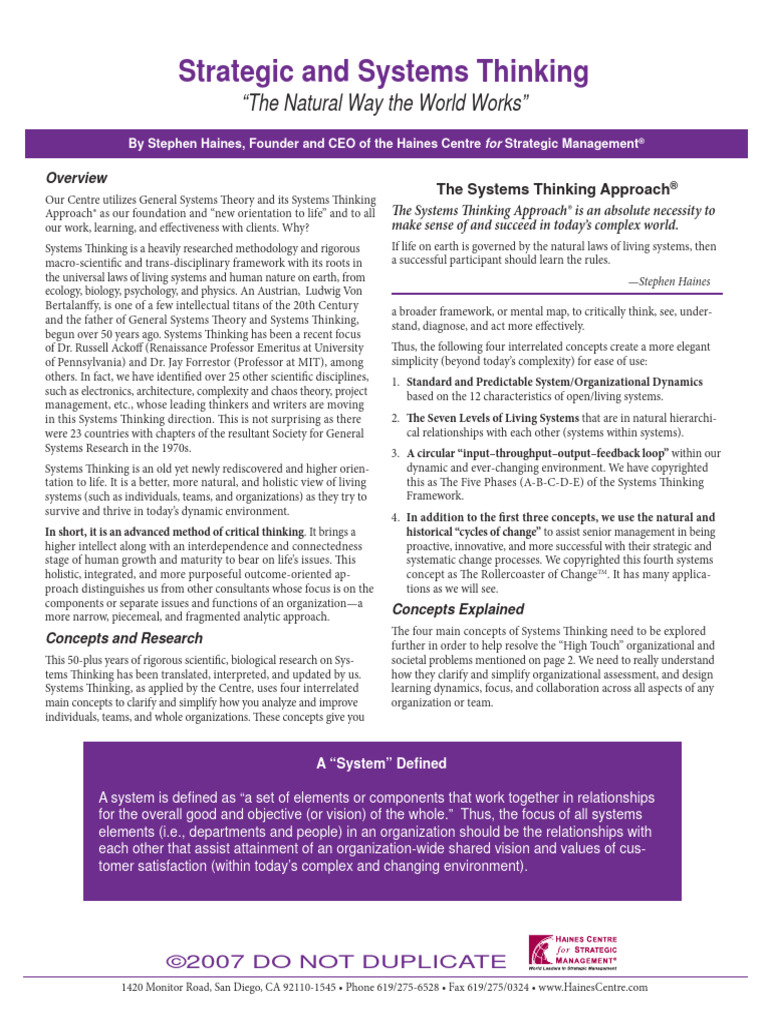 Strategic and System Thinking | Download Free PDF | Systems Theory | System
