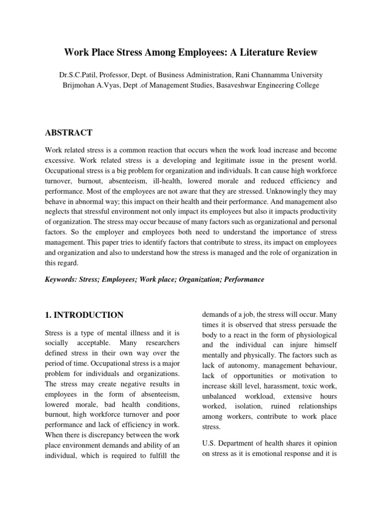 8.work Place Stress Literature Review | PDF | Occupational Stress ...