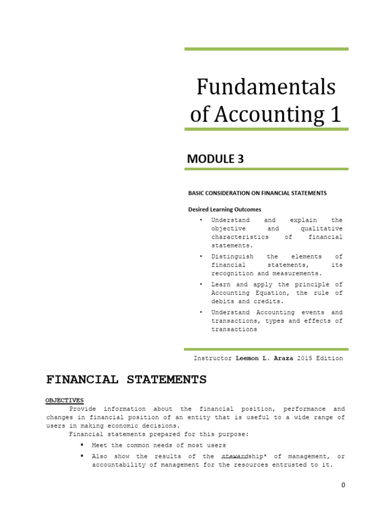 Fundamentals of Financial Statements | PDF | Debits And Credits ...