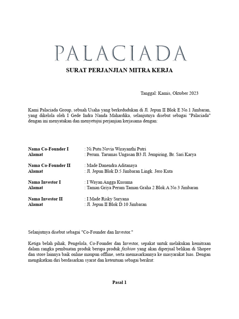 Surat Perjanjian Kemitraan Bisnis | PDF