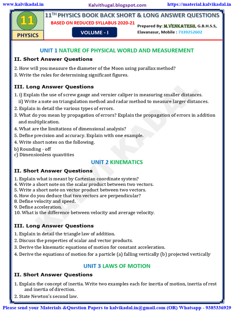 Class 11 Physics Study Guide | PDF | Friction | Euclidean Vector