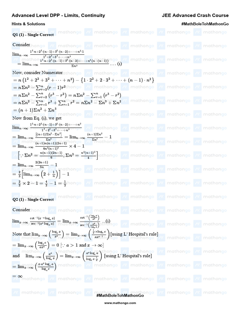 JEE Advanced Limits & Continuity DPP | PDF | Mathematics