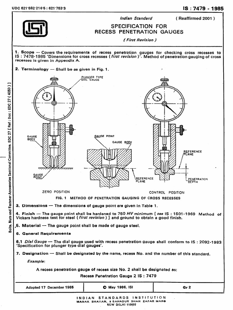 Specification for Recess Penetration Gauges | PDF | Materials ...