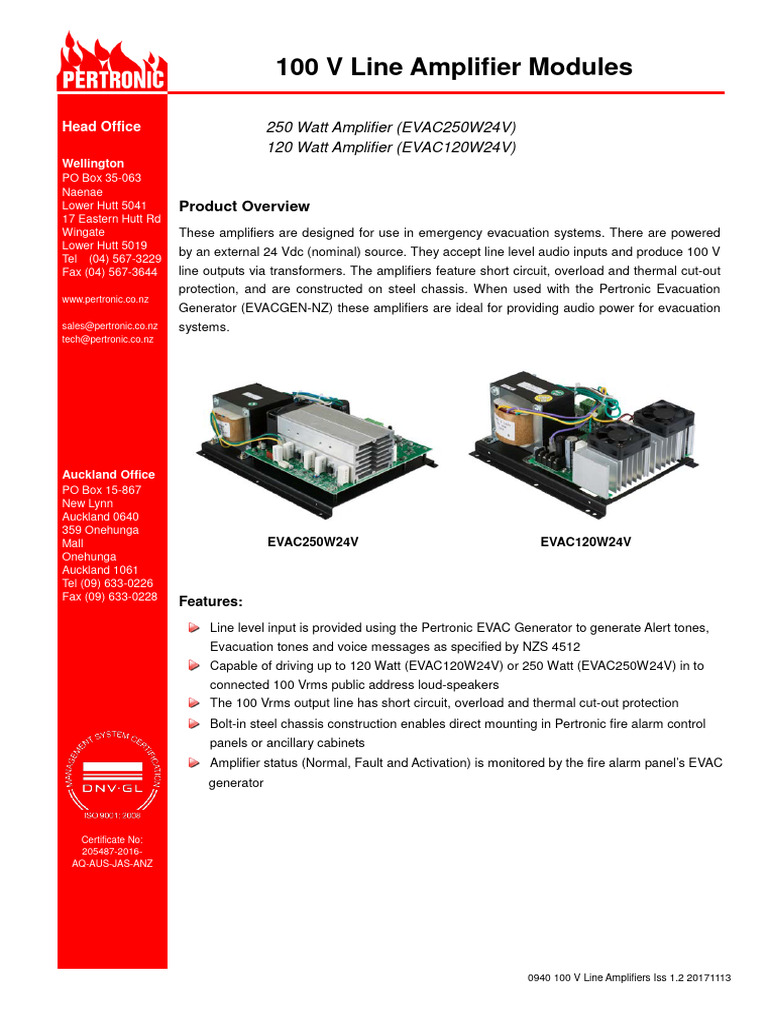 250 Watt AmplifierEVAC250W24V-ds-nz | PDF | Amplifier | Power Supply