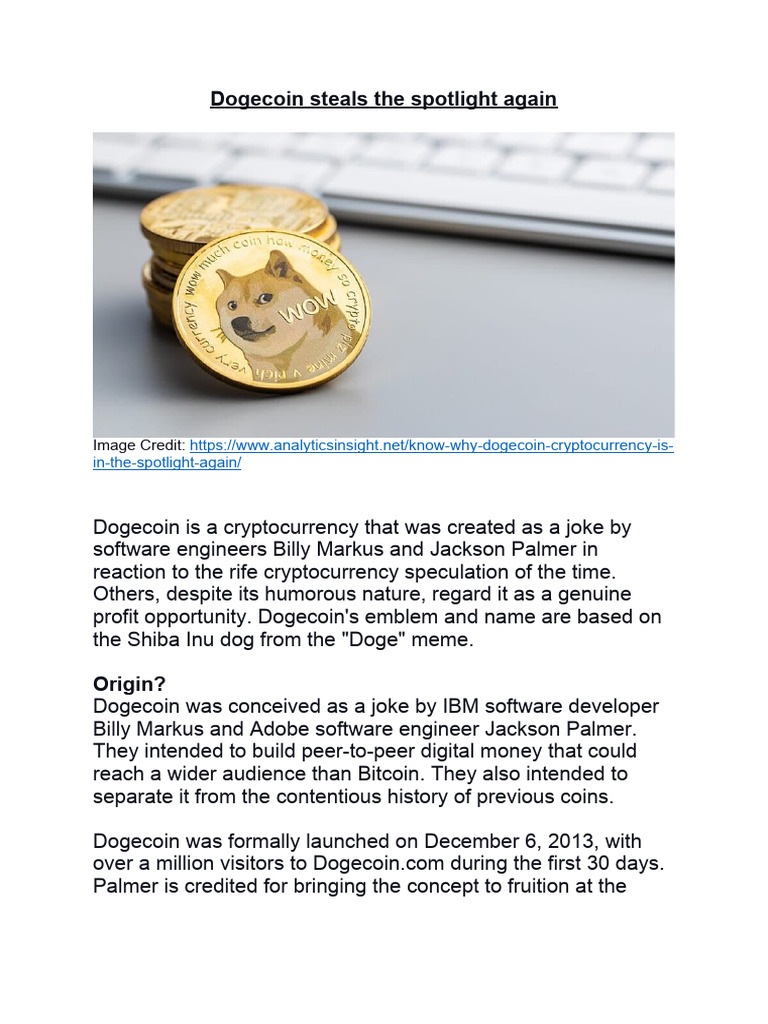 Dogecoin: Origins and Market Journey | PDF | Cryptocurrency | Service  Industries