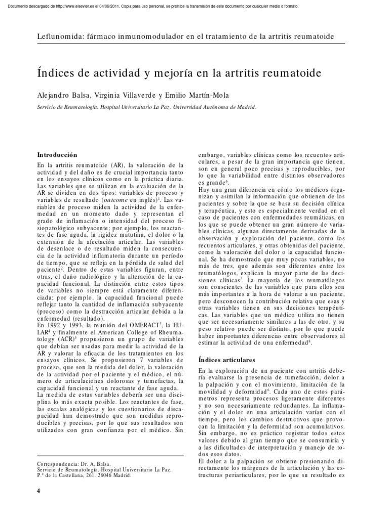 Indices de Actividad y Mejoria en La Artritis Reumatoide ...