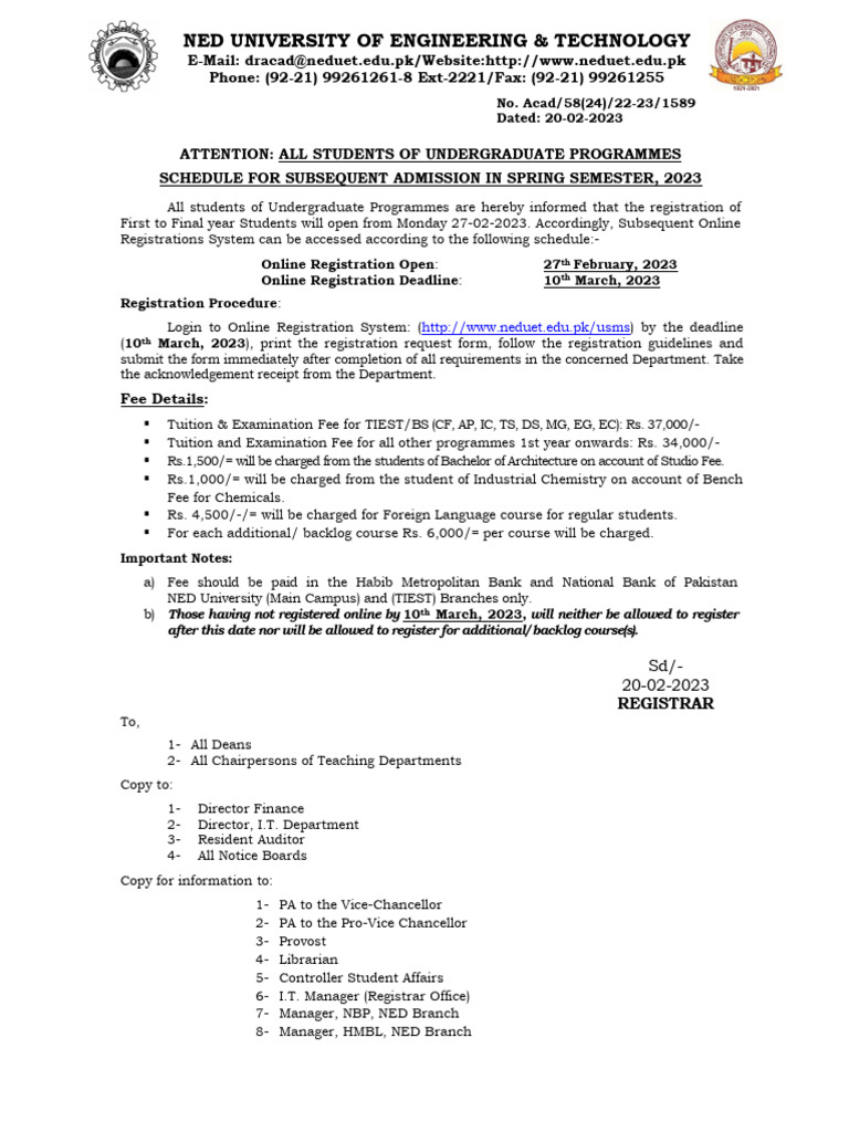 20-Feb-23 Notice For Spring Semester 2023 UG | PDF | Fee ...
