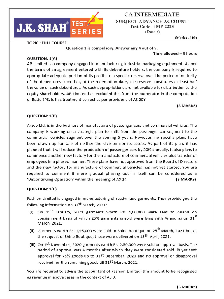 CA Intermediate Advanced Accounting | PDF | Book Value | Lease