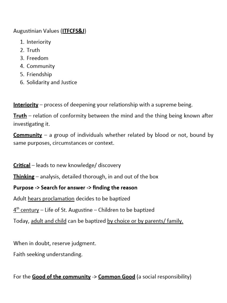Augustinian Values and Spirituality Guide | PDF | Faith | Spirituality