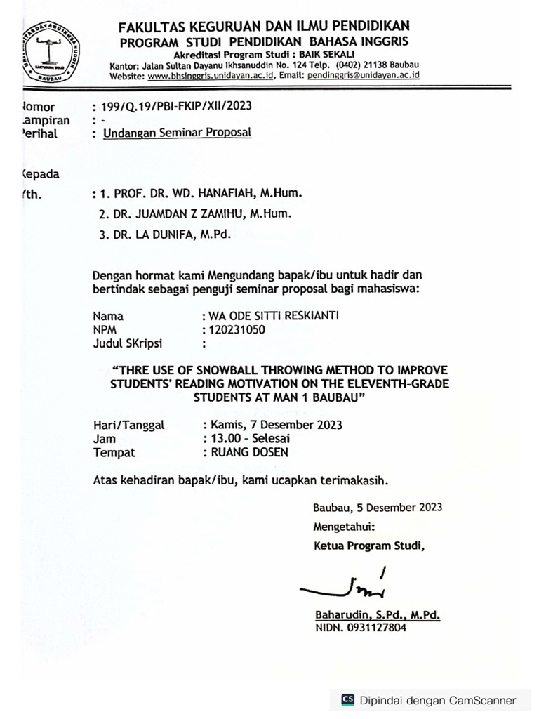 Jadwal Seminar Proposal Pdf