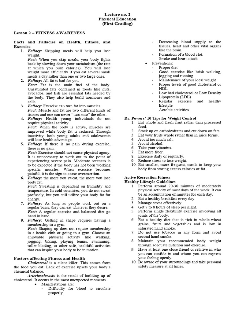 Lesson 2 FITNESS AWARENESS | PDF | Fat | Physical Fitness