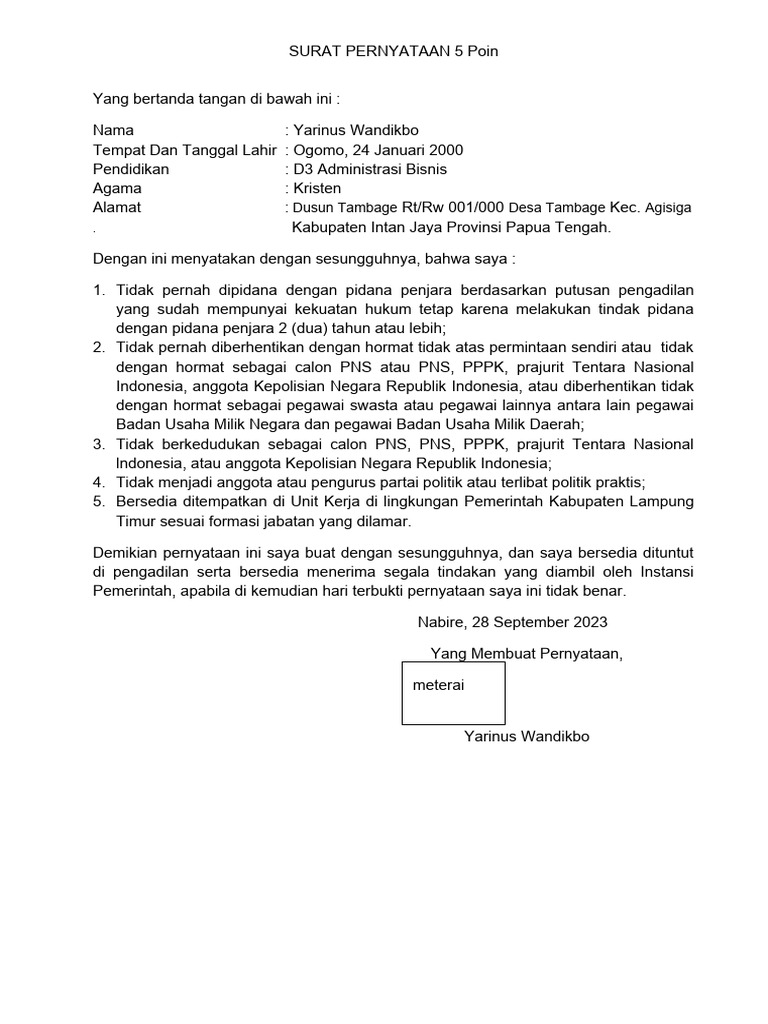 Surat Pernyataan P3k Pdf