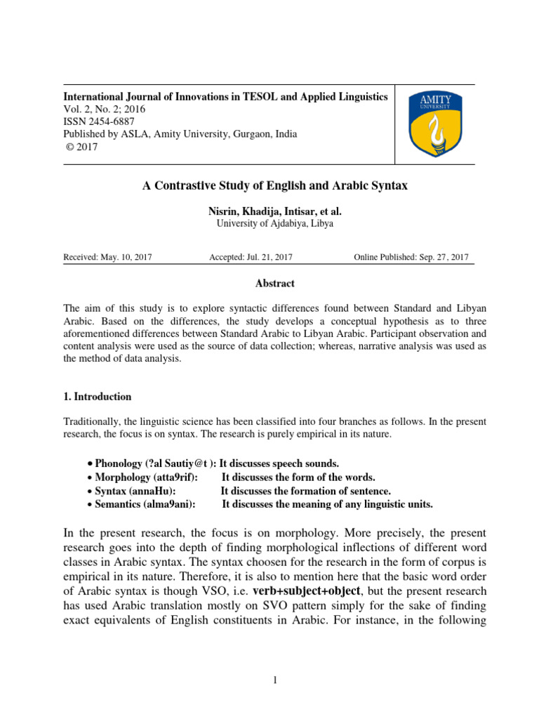 Contrastive Analysis of Arabic Syntax | PDF | Phrase | Adverb