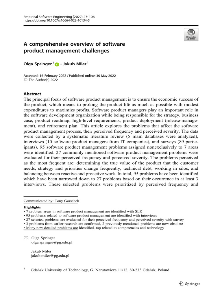 A comprehensive overview of software product management challenges