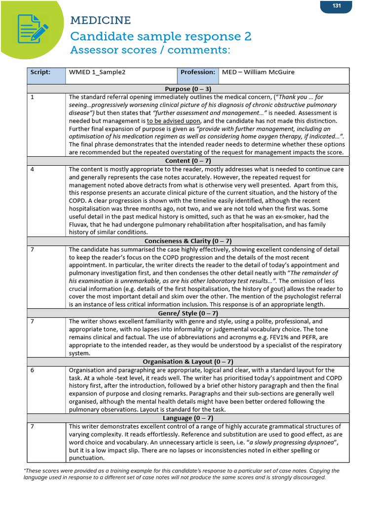Candidate Sample Response 2: Assessor Scores / Comments | PDF ...