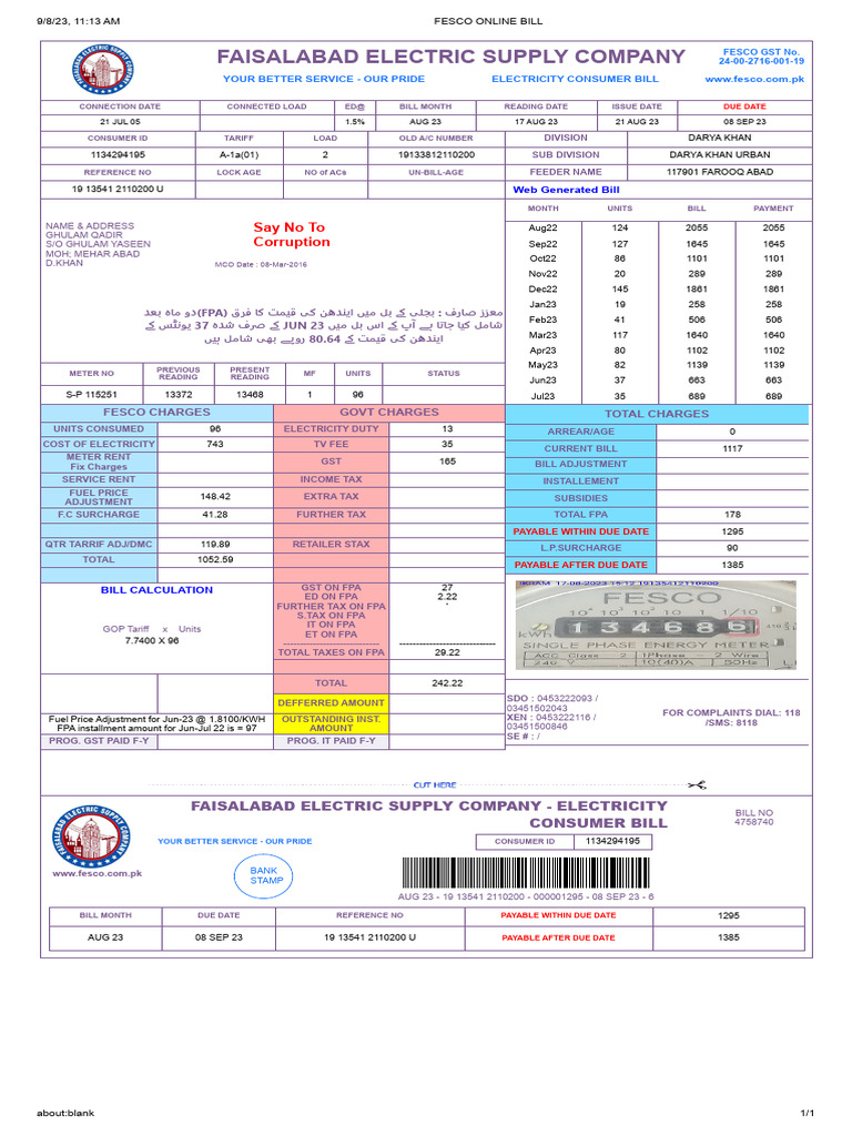 Fesco Online Bill September 2025 Free