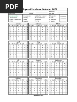 Employee Attendance Calendar