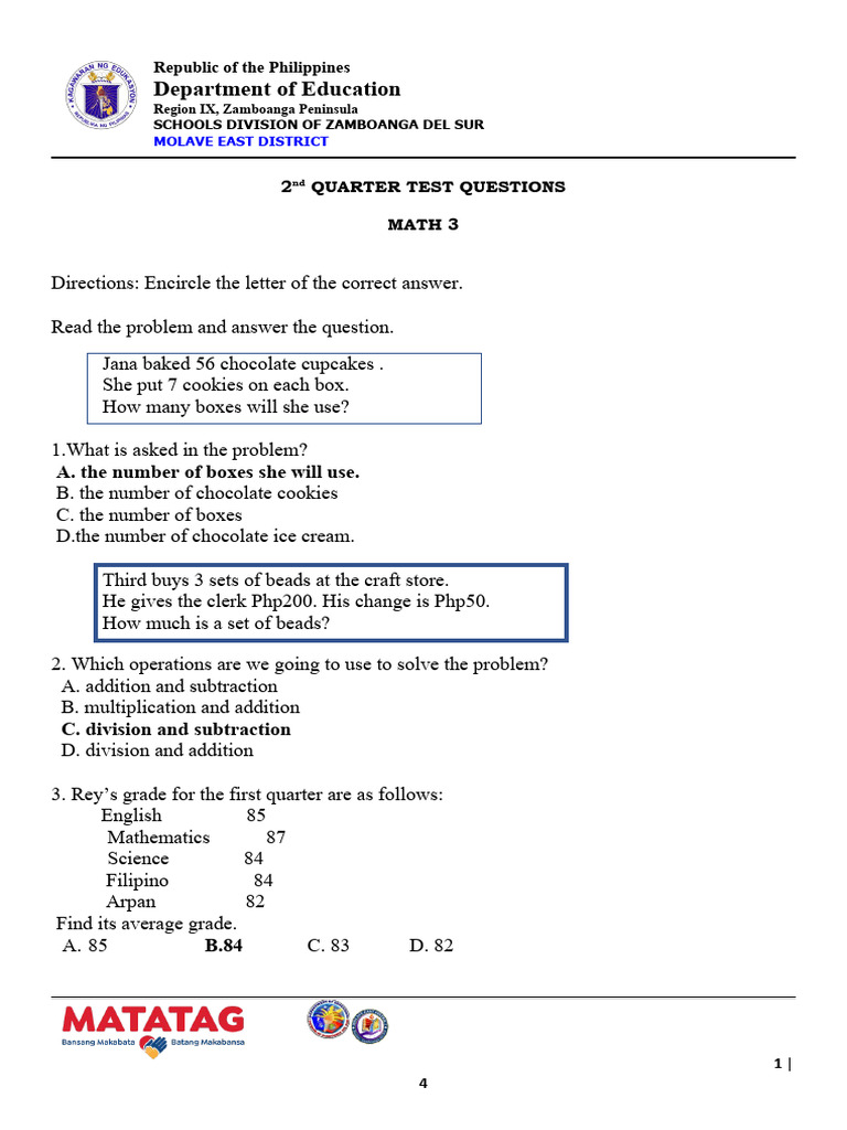 TQ Q2 2023-2024 G3 Sses | PDF | Mathematics | Elementary Mathematics