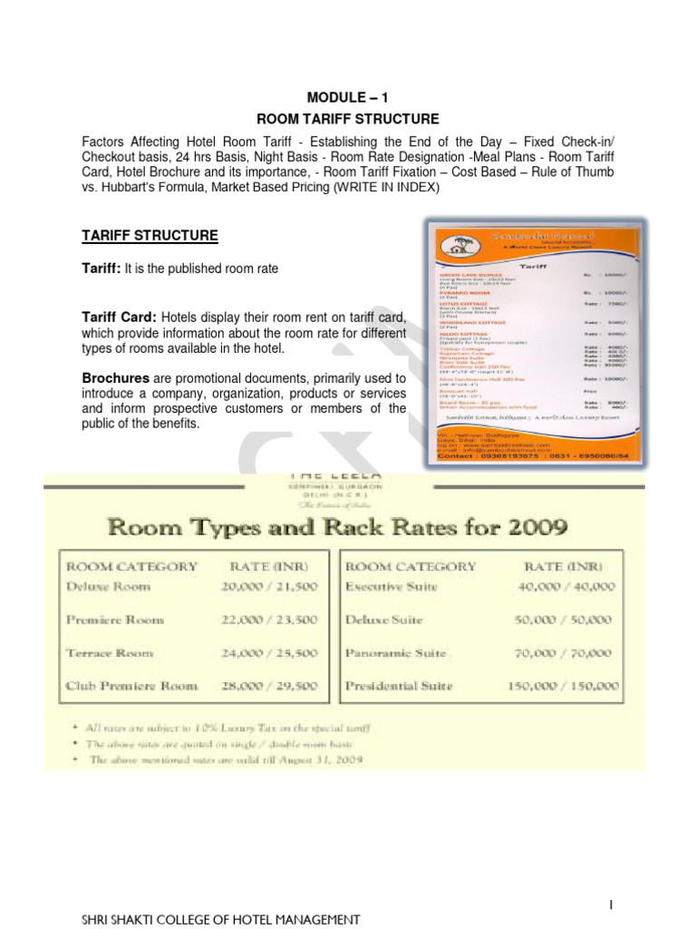 Types Of Room Tariff Pdf