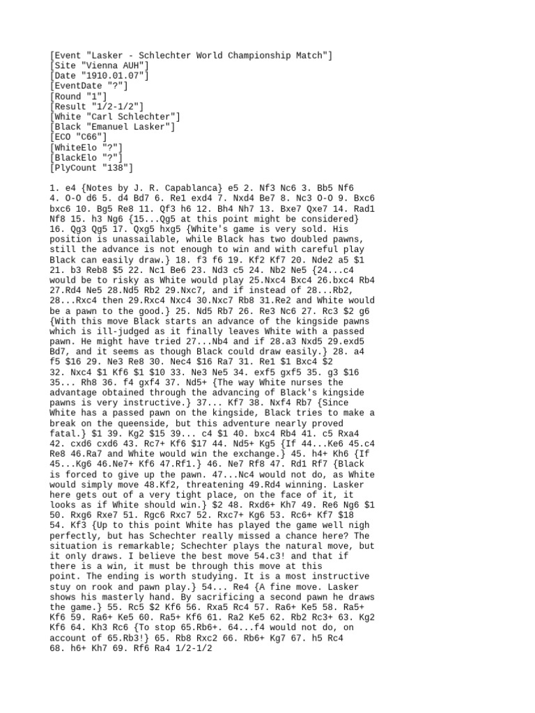 SchlechterLasker World Chess Championship Match (Vienna & Berlin 1910