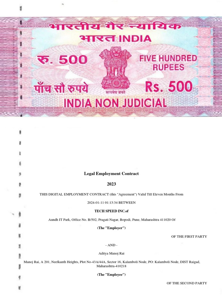 Employment Contract for Aditya Rai | PDF | Employment | Business Law