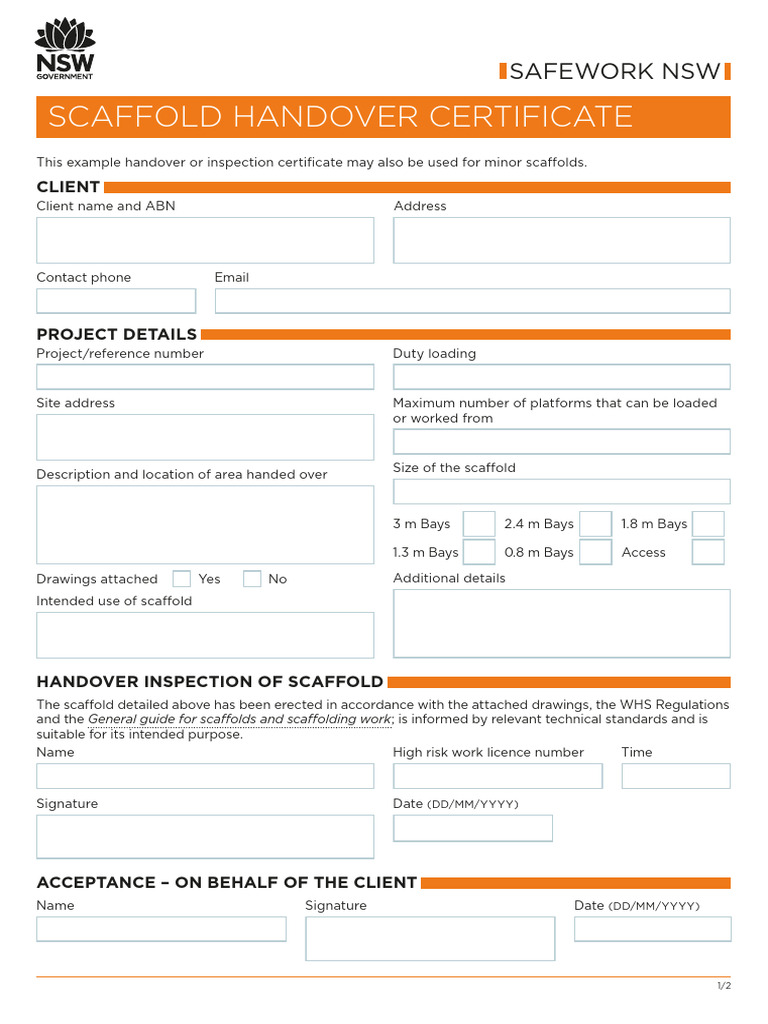 Scaffold Handover Certificate PDF Scaffolding
