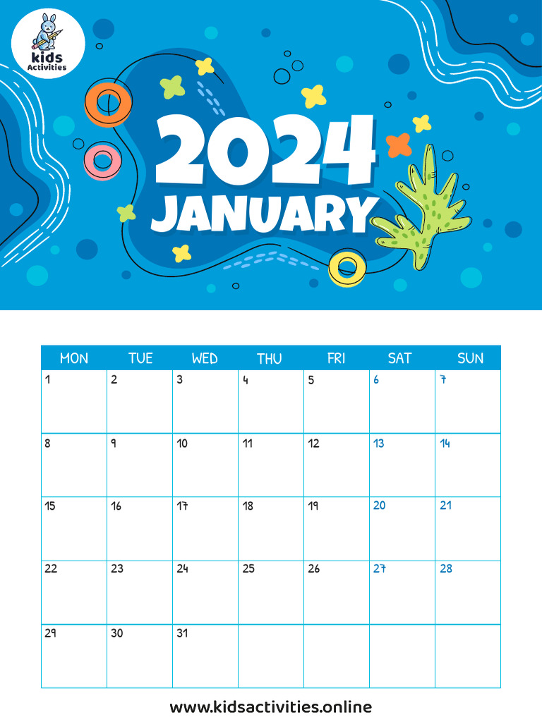 Free Printable 2024 Monthly Calendar Template PDF