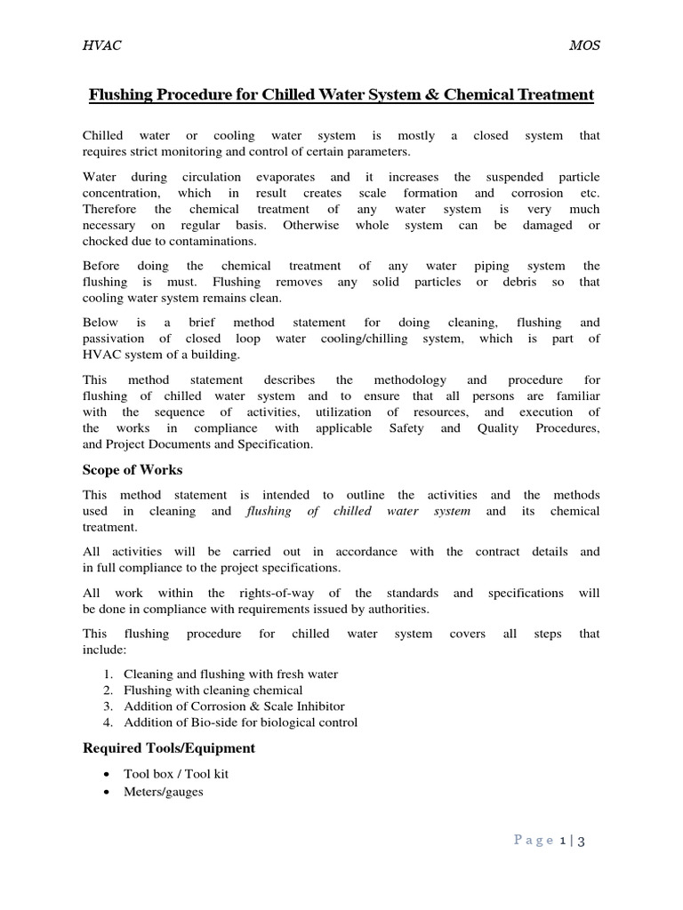 Flushing Procedure For Chilled Water System PDF Water Pump