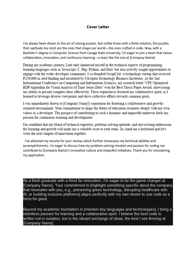 Cover Letter | PDF | Innovation | Computer Programming