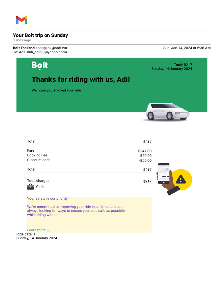 Bolt Ride Invoice: January 14, 2024 | PDF