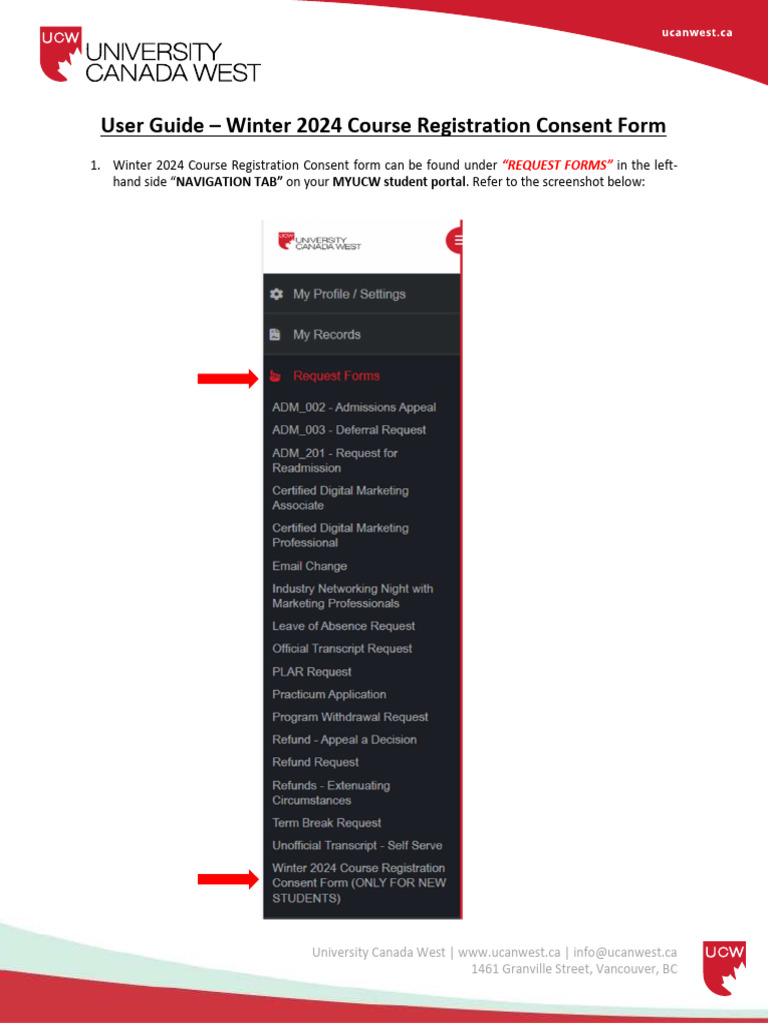 User Guide Winter 2024 Course Registration Consent Form 1 | PDF ...