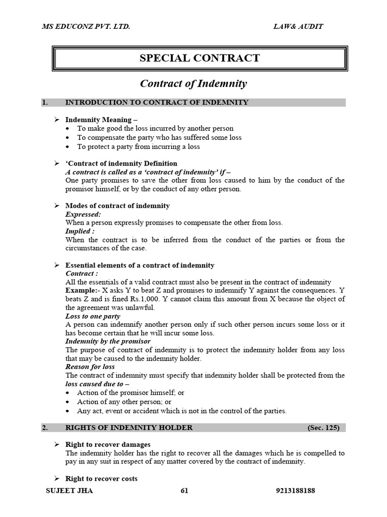 Law of Contracts & Special Contracts Notes | PDF | Guarantee | Law Of ...