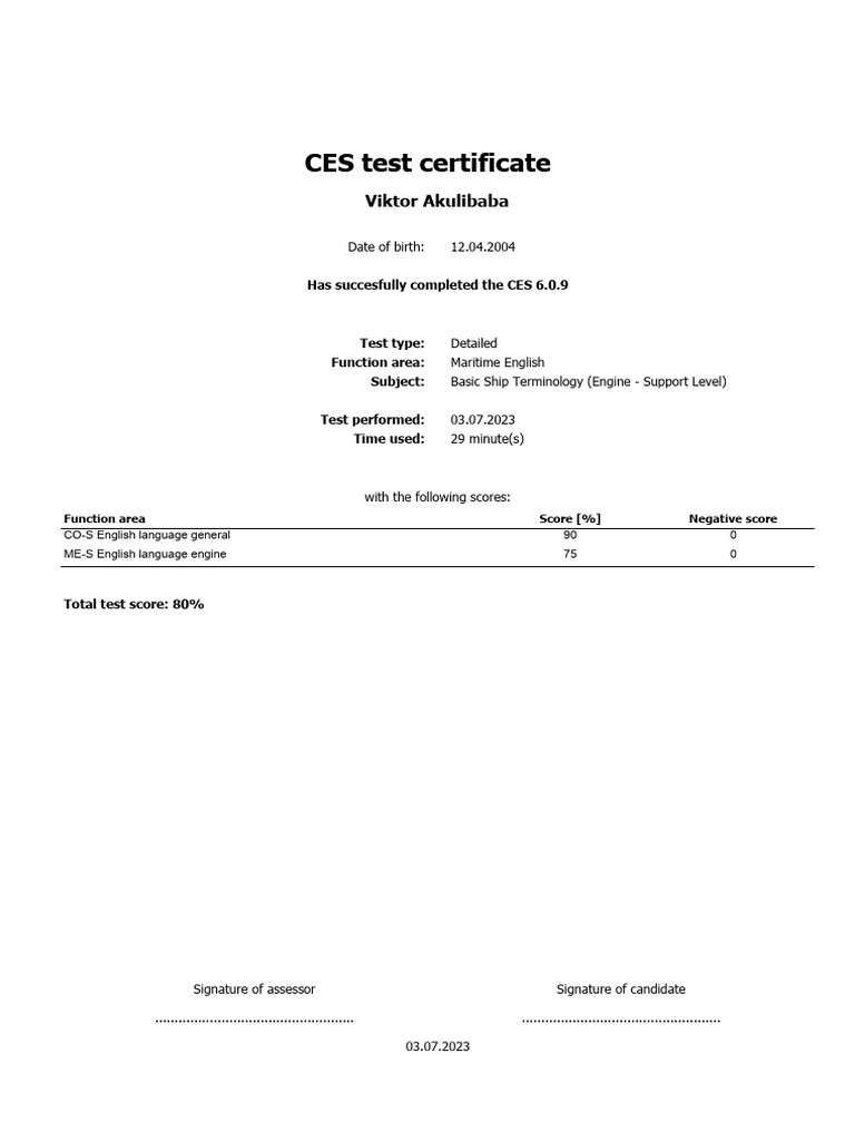 Ces test certificate pdf