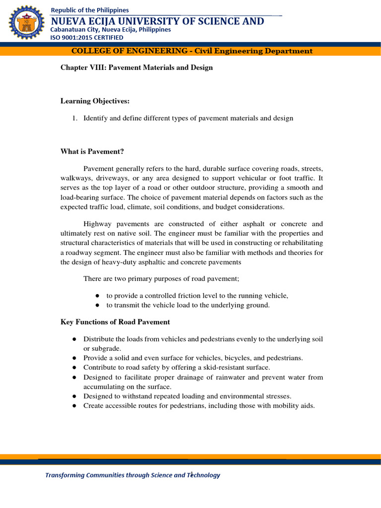 Unit 8 Pavement Materials and Design | PDF | Road Surface | Concrete