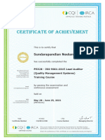 CQI IRCA QMS Certificate of Achievement - Sundarapandian Neelamegam