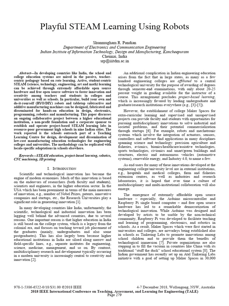 Playful STEAM Learning with Robots | PDF | 3 D Printing | Numerical Control