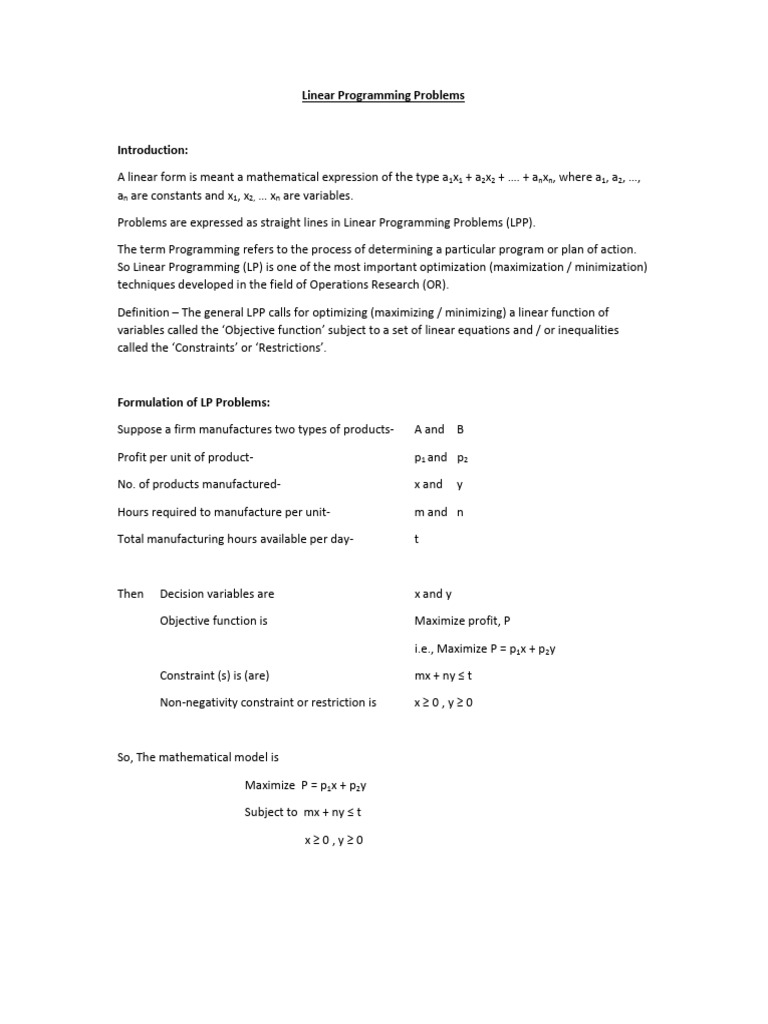Or 1a LPP Concept N Formulation | PDF | Mathematical Optimization ...