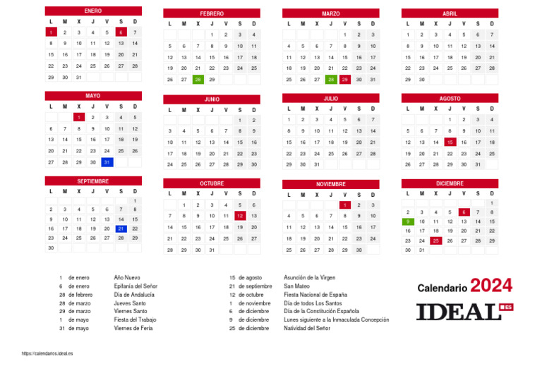 Calendario Laboral Landscape Alcalá - de - Guadaíra 2024 | PDF
