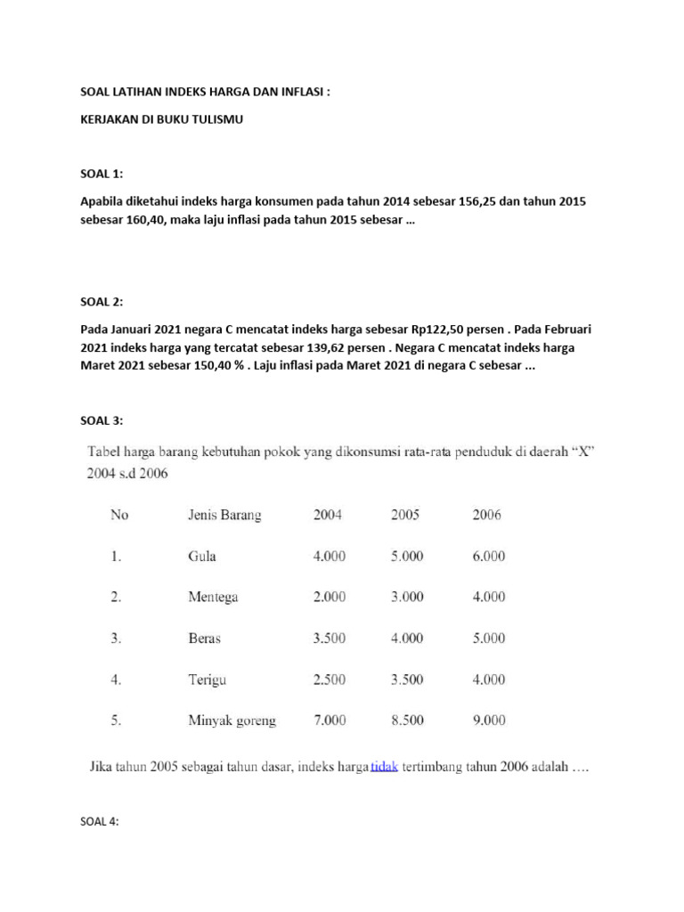 Soal Latihan Indeks Harga dan Inflasi | PDF | Karier & Perkembangan ...