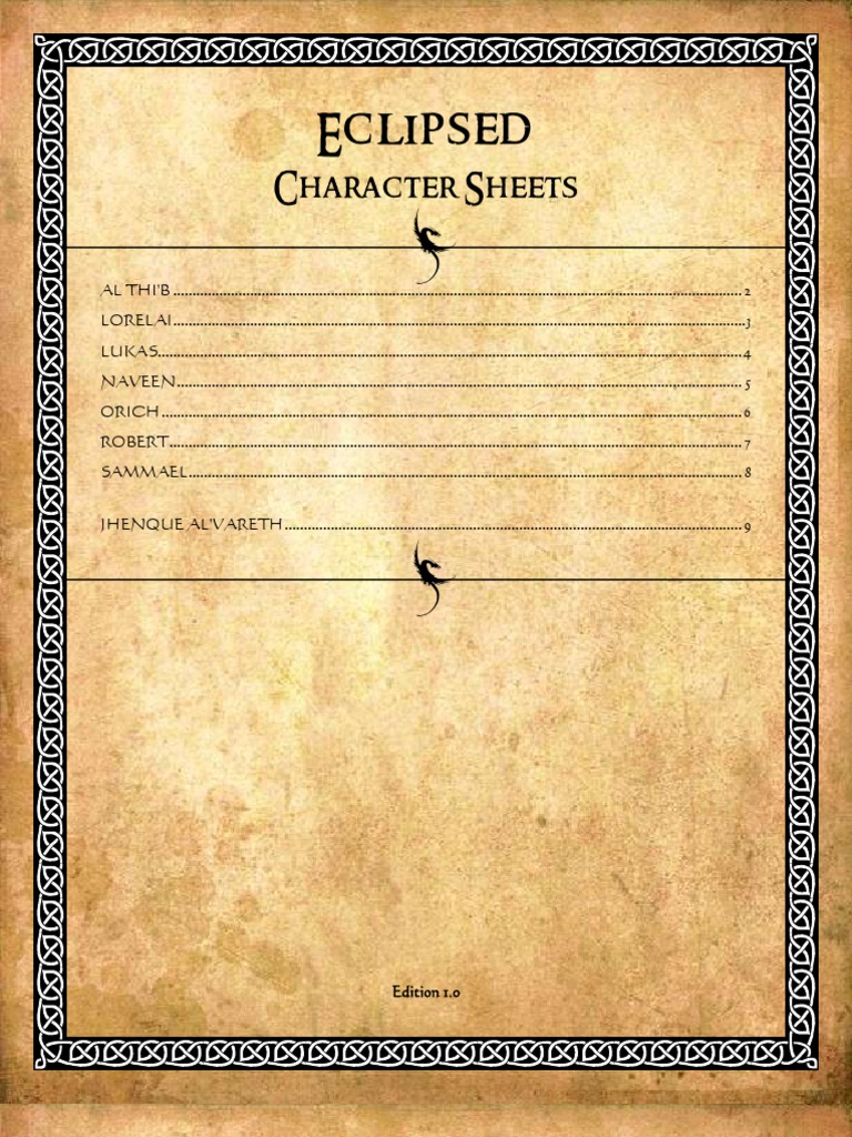 Eclipsed Character Sheets Overview | PDF | History