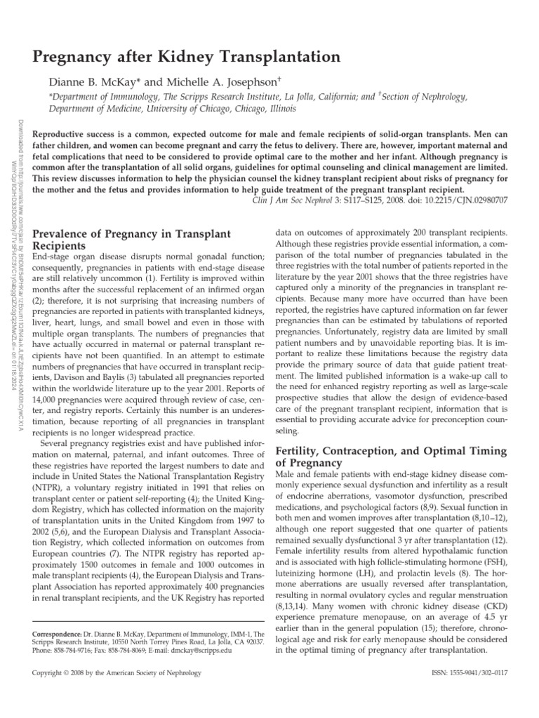 McKay CJASN 2008 Pregnancy After Kidney Transplantation | PDF ...
