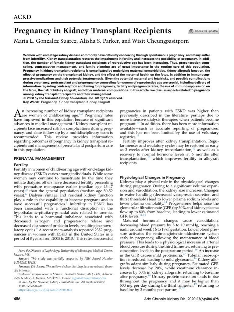 Pregnancy Management in Kidney Transplant Recipients | PDF | Pregnancy ...