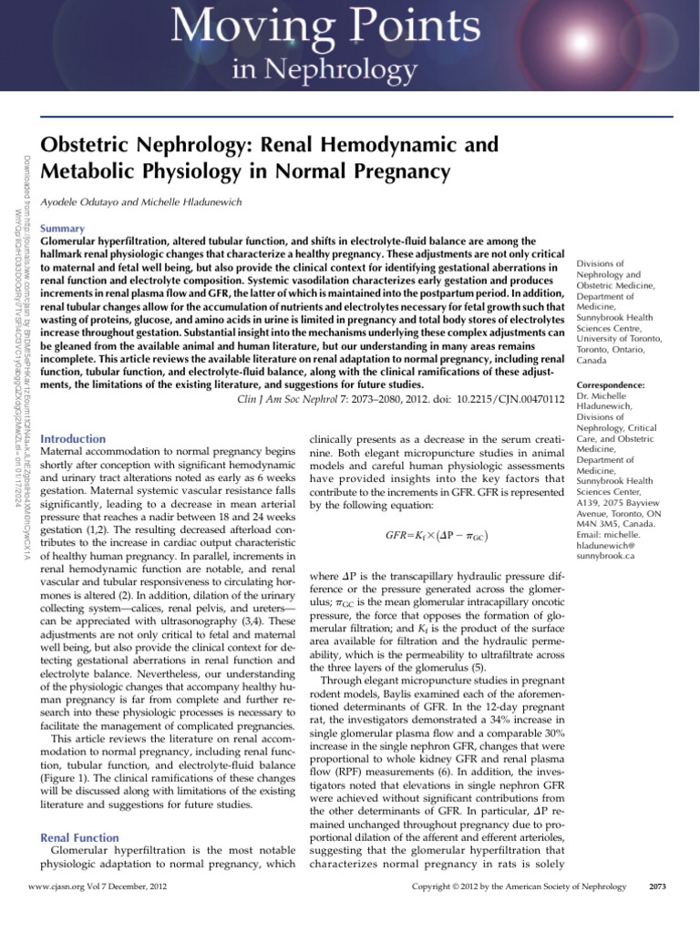 Renal Changes in Normal Pregnancy | PDF | Kidney | Vascular Endothelial ...