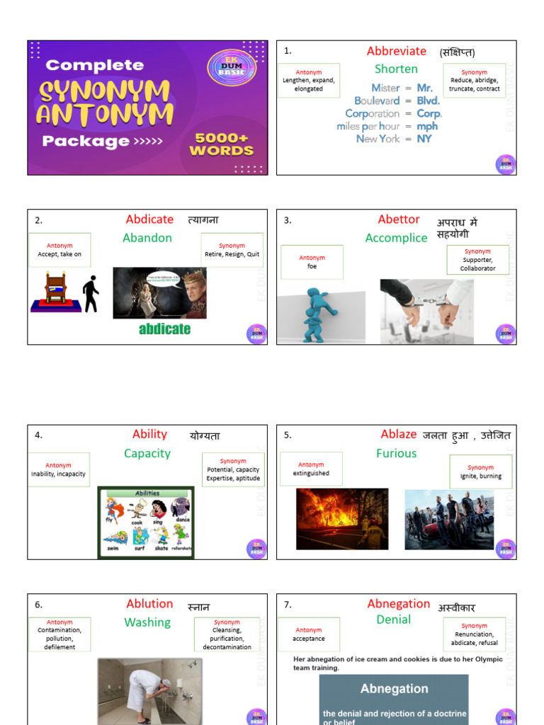 Vocabulary Synonyms and Antonyms Guide | PDF