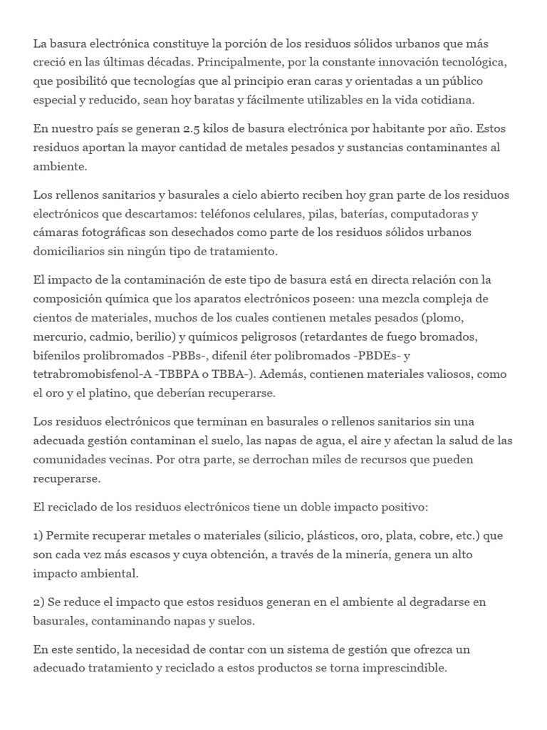 Crecimiento y reciclaje de basura electrónica | PDF | Residuos ...