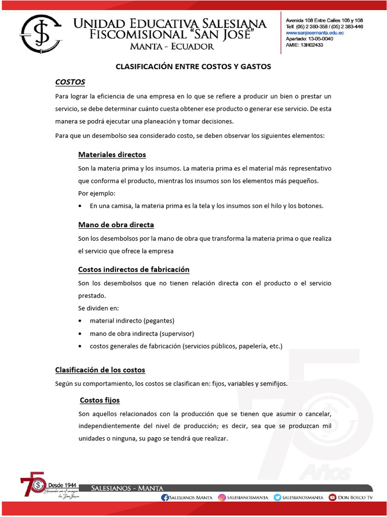 Clasificación de Costos y Gastos Empresariales | PDF | Business | Costo