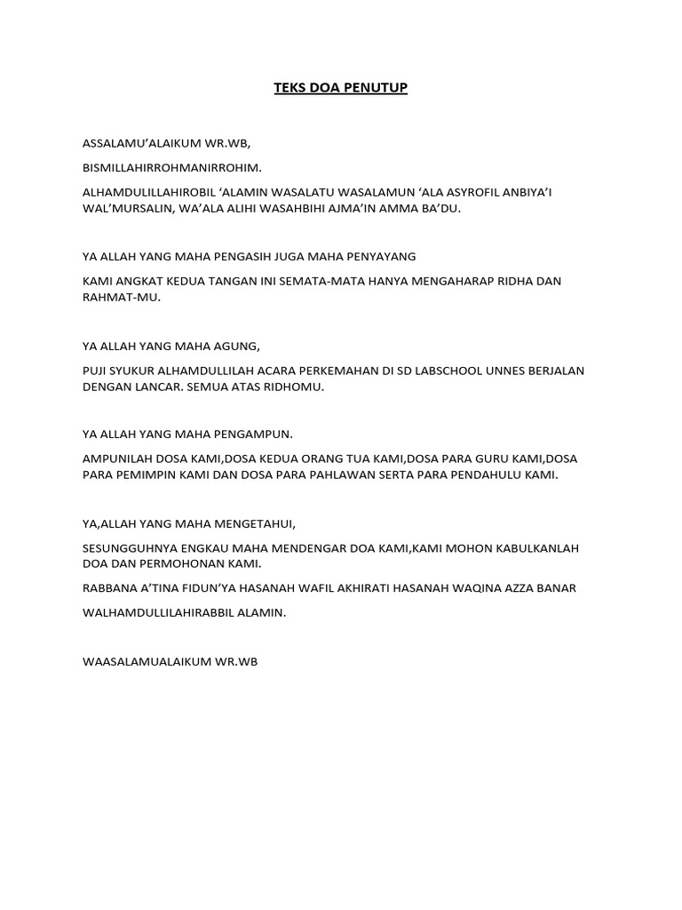 Doa Penutup Acara Resmi dan Kegiatan | PDF | Kajian Bahasa Asing ...