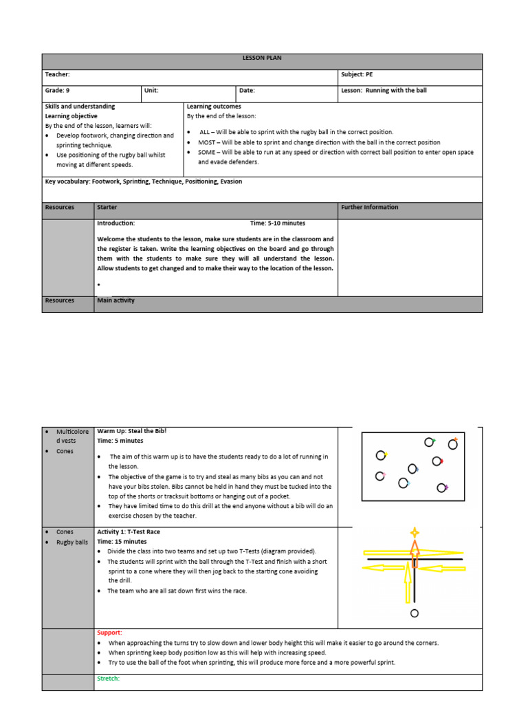 Rugby Skills Lesson Plan for Grade 9 | PDF | Lesson Plan | Learning