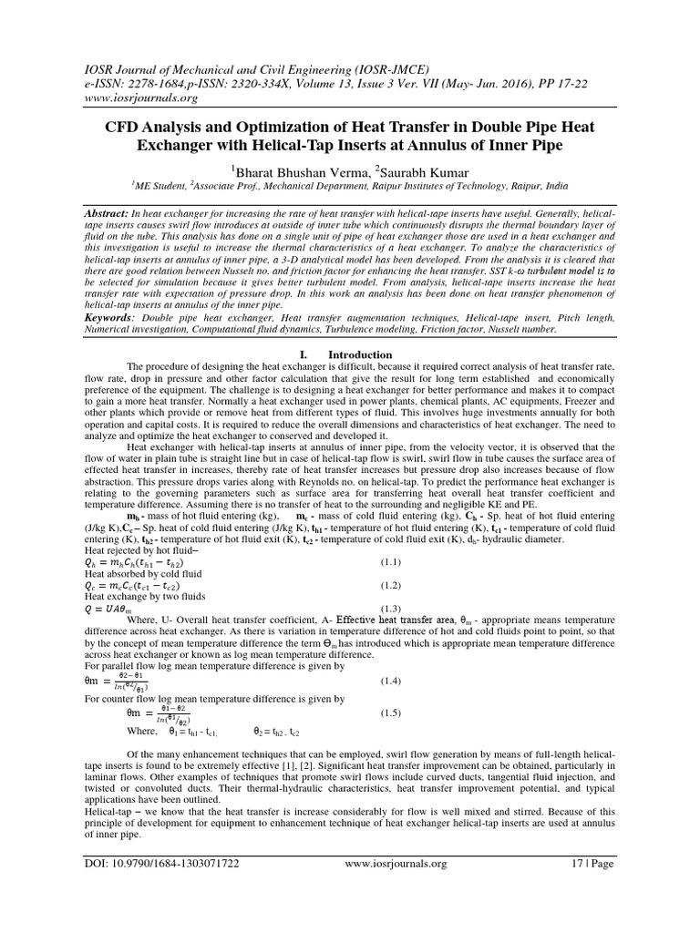 CFD Optimization of Double Pipe Heat Exchanger | PDF | Heat Transfer ...