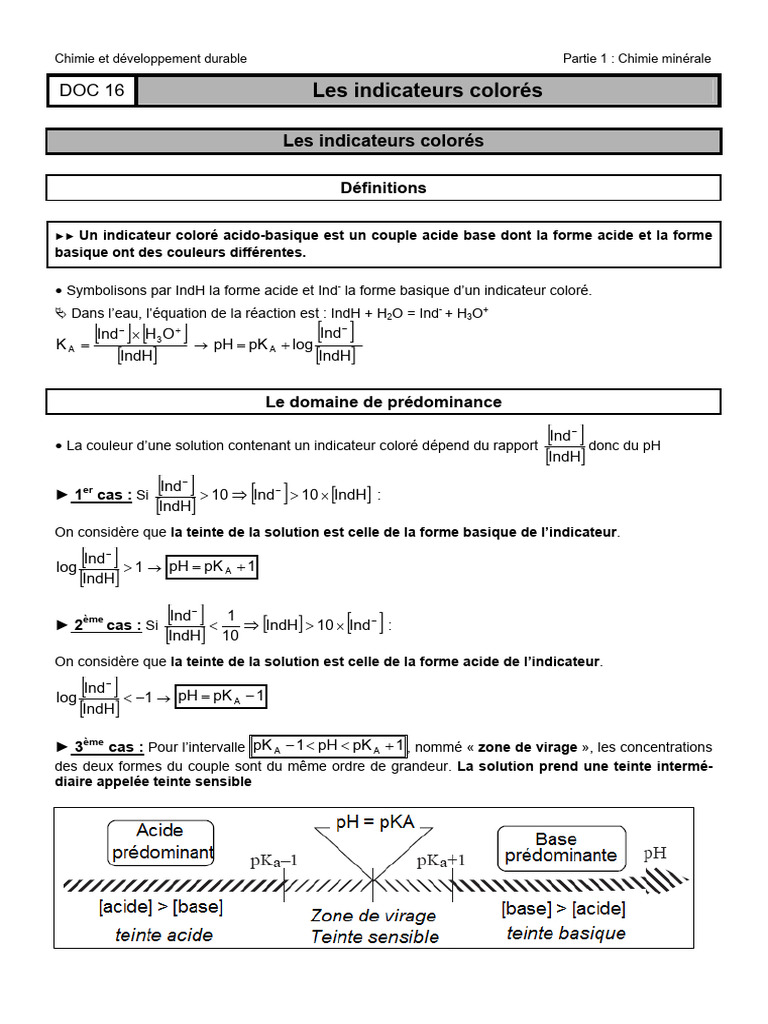Choix d'indicateurs colorés en chimie | PDF | Acide | Ph